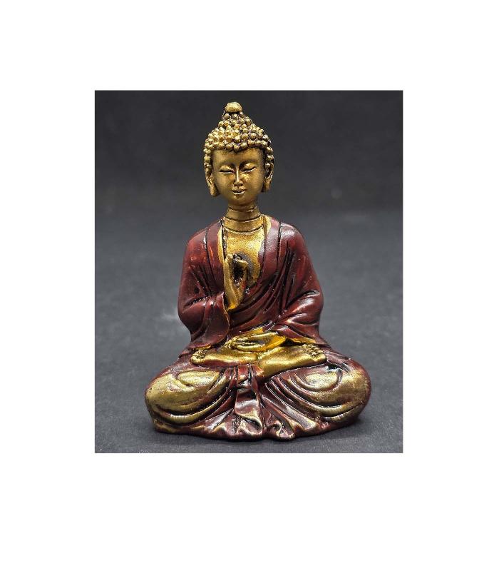 Kleiner grüßender Buddha in Rot mit Geschenktütchen